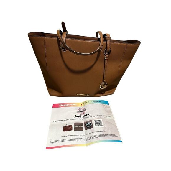 Michael Kors MK Walsh Camel Brown Saffiano Leather Tote Large Shoulder Bag Used - Picture 3 of 14